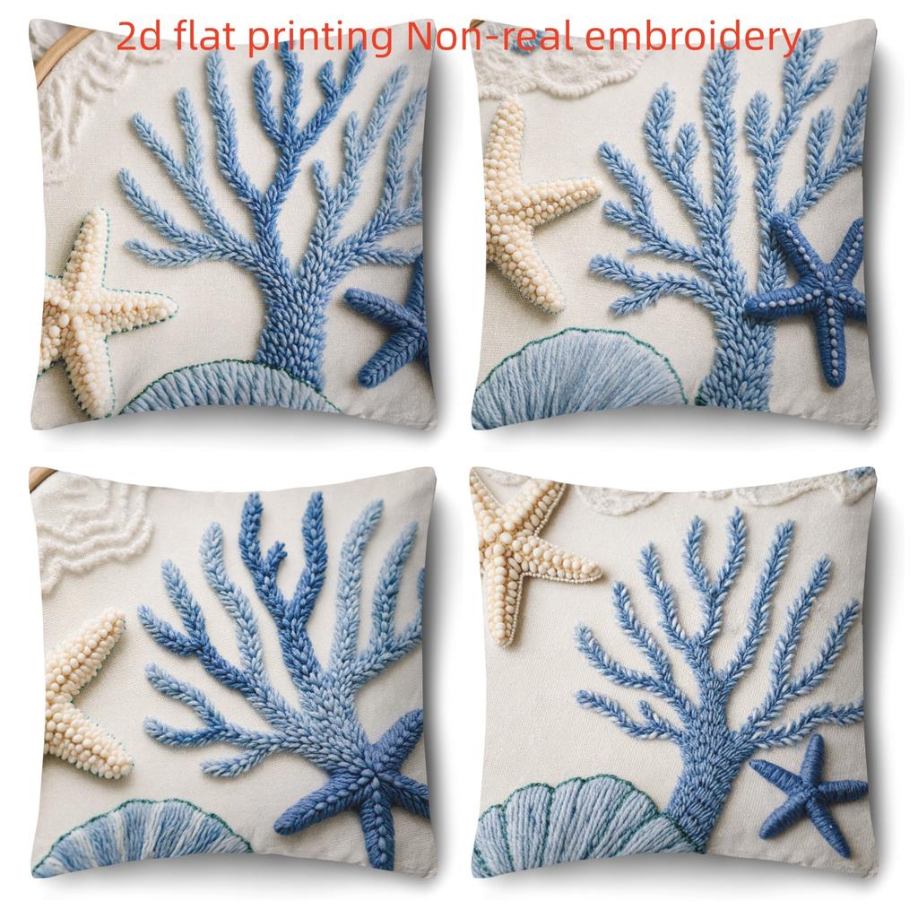 1/4pcs Coastal Ocean Themed Throw Pillow Covers Blue Coral Starfish Decorative Pillowcases for Home Living Room Bedroom Sofa