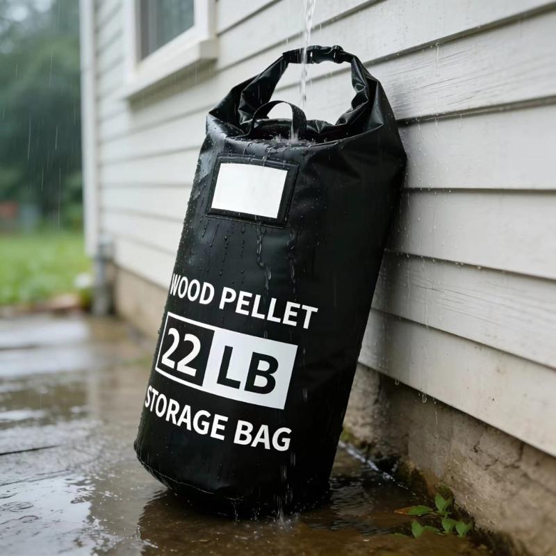 Smoker Pellet Storage Bag, 22-Pound Capacity with Front and Lower Handholds, Rolled Opening, and Label Window for Controlled Pouring into Barbecue