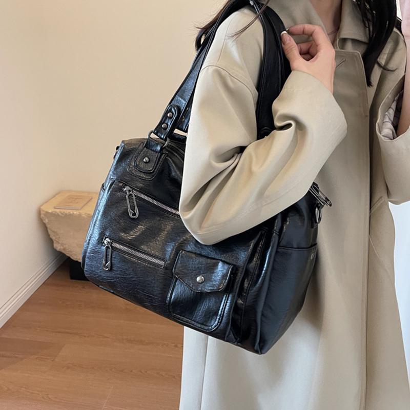 Vintage kabelka tote z PU kůže v evropském stylu Dámská velkokapacitní ležérní kabelka přes rameno crossbody Módní KTY