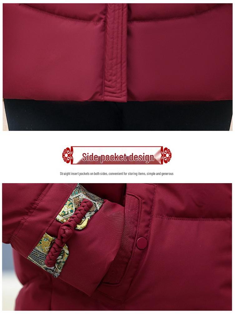 Stylish Hooded Cotton-Padded Jacket for Middle-Aged & Elderly Women: Warm, Fleece-Lined Winter Coat