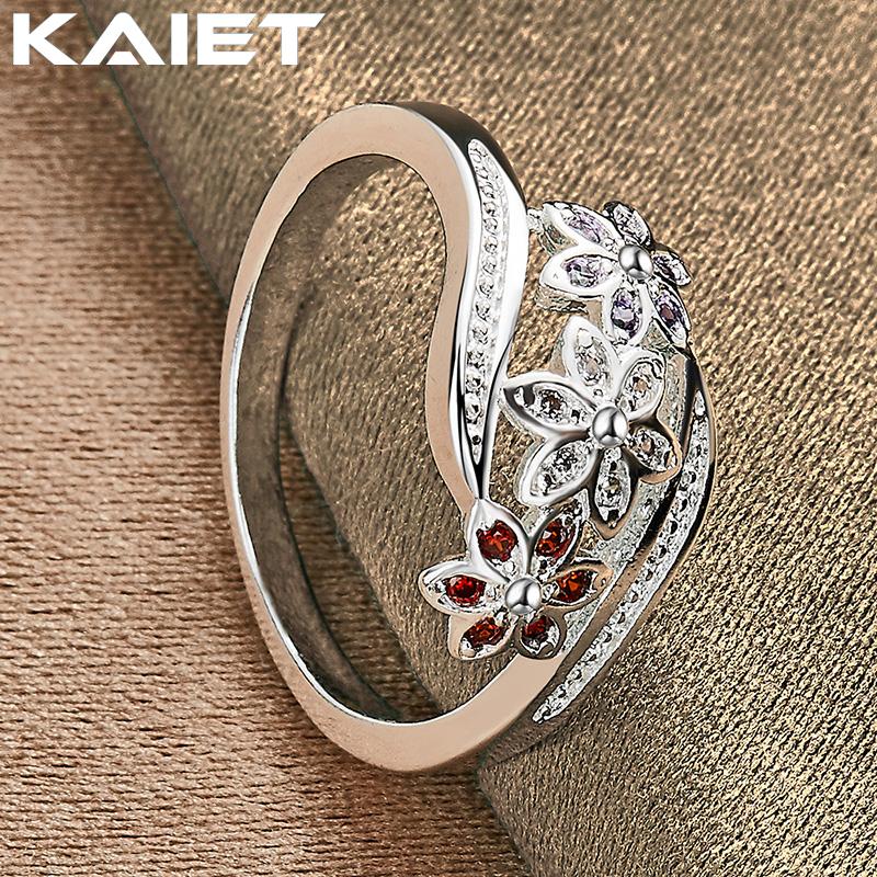 925 Silver Three Flower Crystals Adjustable Ring Accessories For Women Jewelry