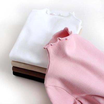 Girls' Long-Sleeve Ruffled T-Shirt with Half-High Collar - Black/White