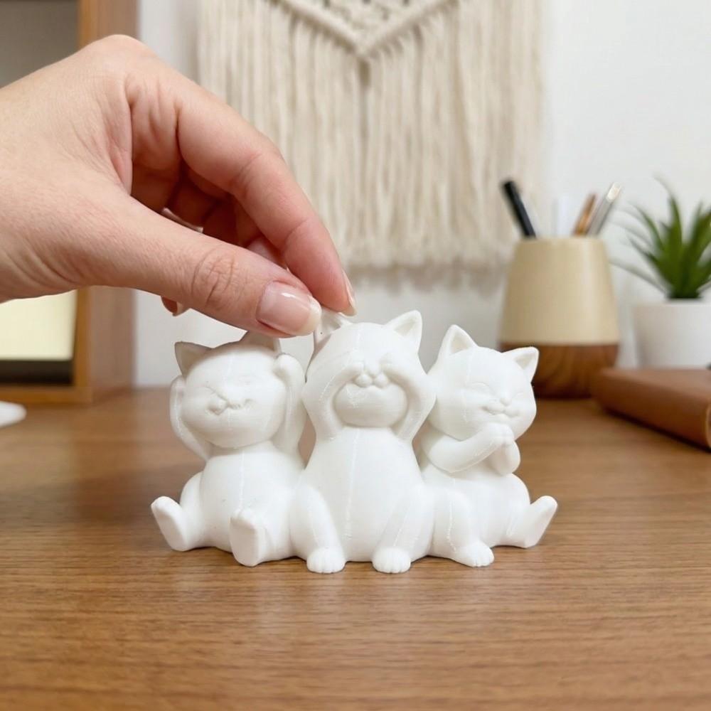 3D Printed Desktop Cat Decorations Creative Cat Ornament Simple Three Cat Statues  Gift