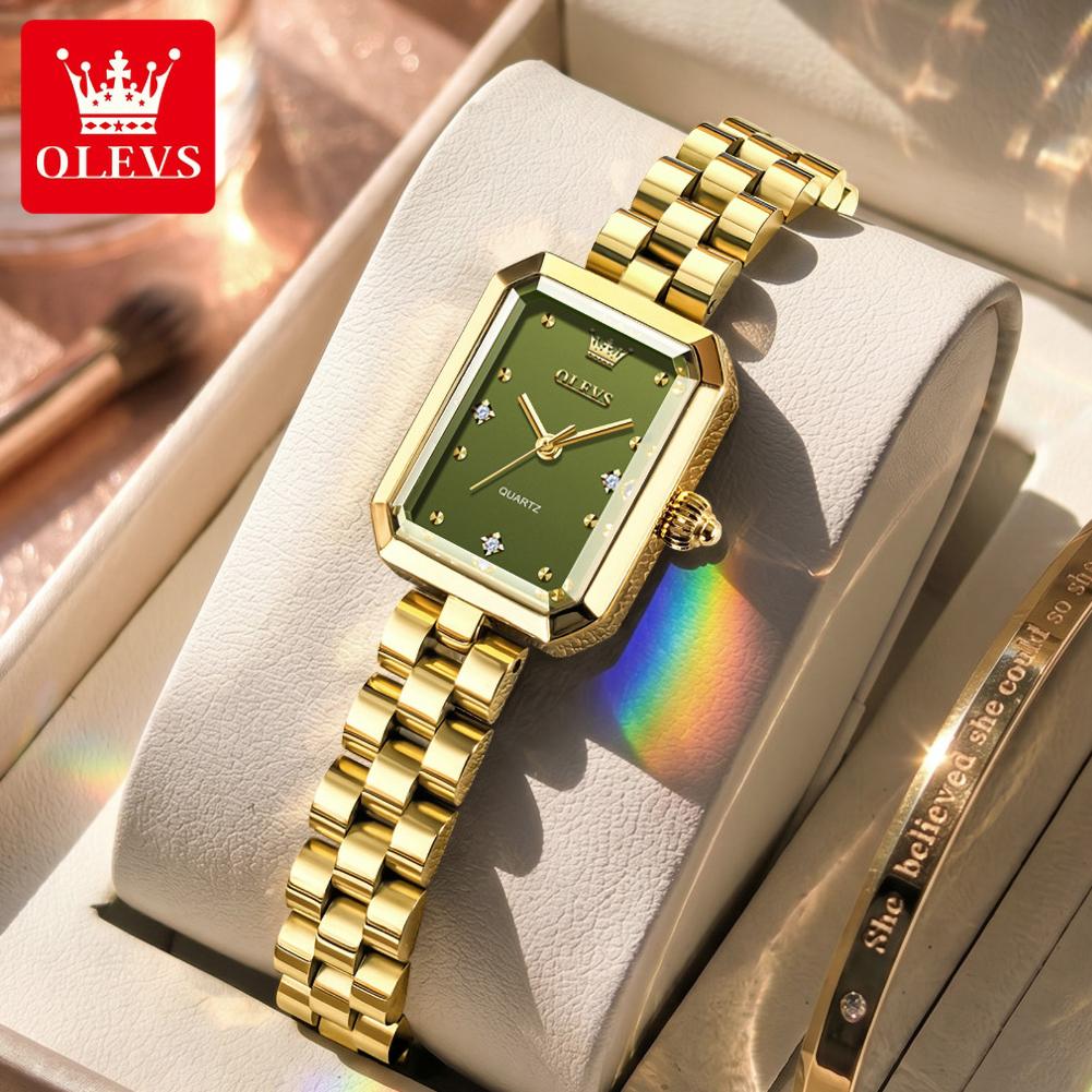 OLEVS Ladies Watches Original Solid Steel Strap Square Quartz Watches for Women Elegant Luxury Waterproof Woman Watch Gift 5690