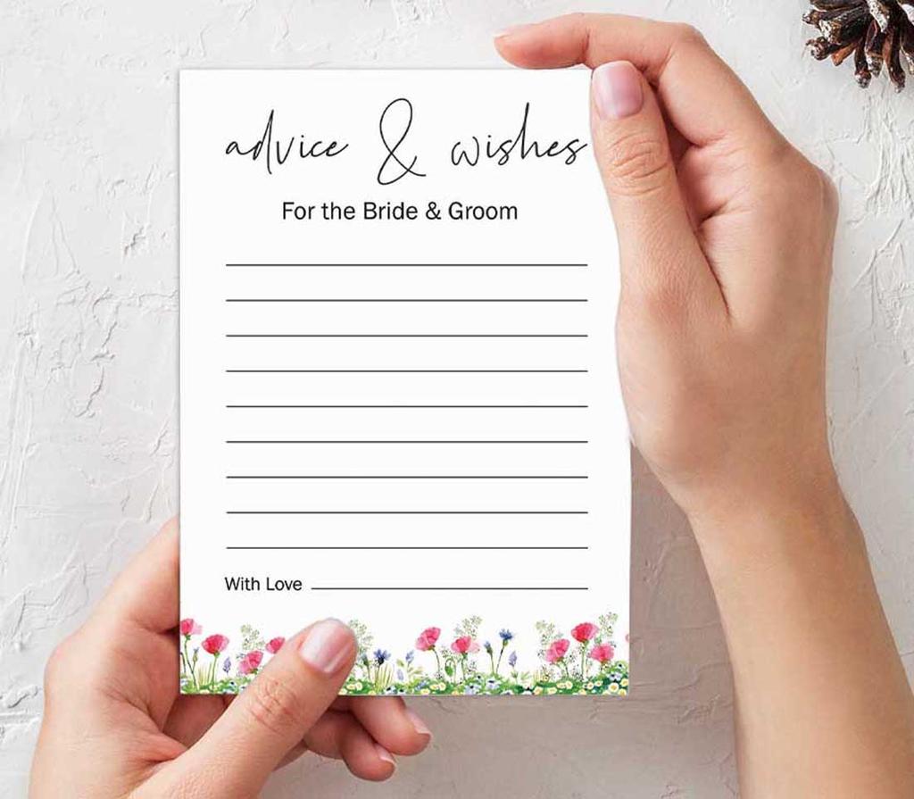 Inkdotpot Pack of 50 Greenery Advice Cards, Advice & Wishes for The Bride and Groom, Mr and Mrs Wedding Game Activity 5x7 Inches