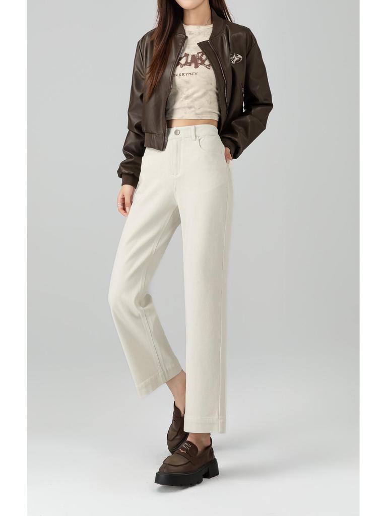 360 High Waist Cropped Straight Leg Cane Denim Jeans For Women - Versatile Casual Style
