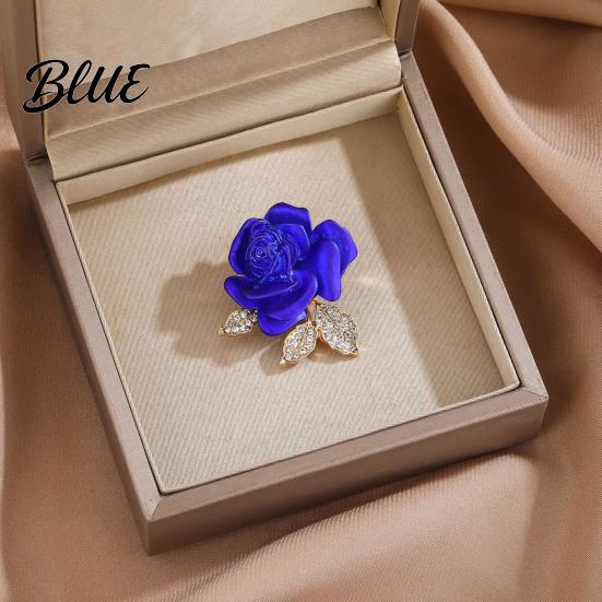 Decorative Brooch Pin 3D Rose Flower Shape Sparkling Rhinestones Inlaid