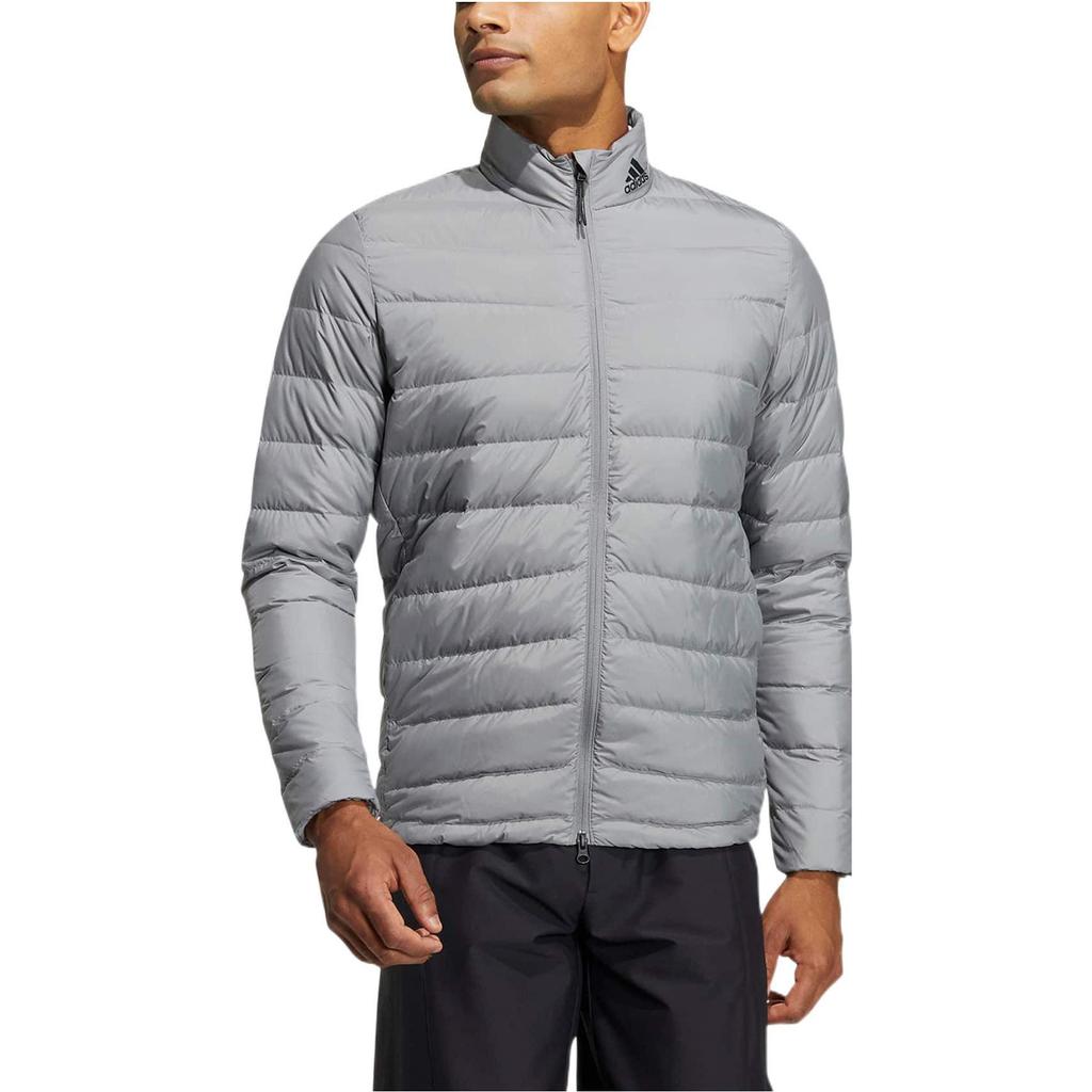 Adidas Solid Color Printed Logo Zippered Down Jacket Men Outerwear Grey HG5763