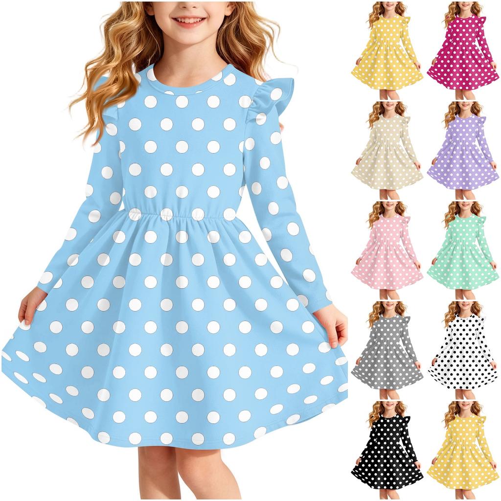 Girls Christmas Print Dress with Sleeves Long Sleeve Holiday Party Dress