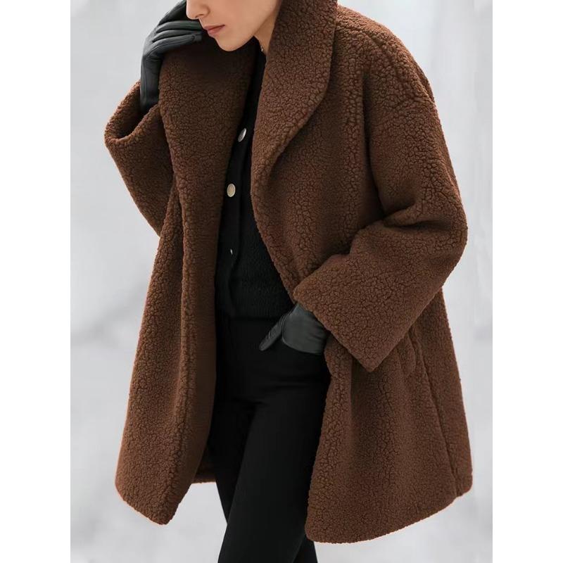 Women's Casual Lapel Long Sleeve Cardigan Long Multicolor Women's Plush Windbreaker Jacket