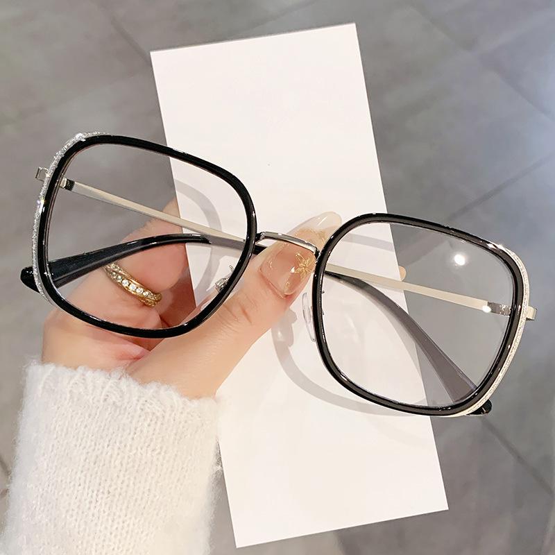 New metal flat glasses trendy fashion round frame color-changing anti-blue glasses personalized anti-blue glasses