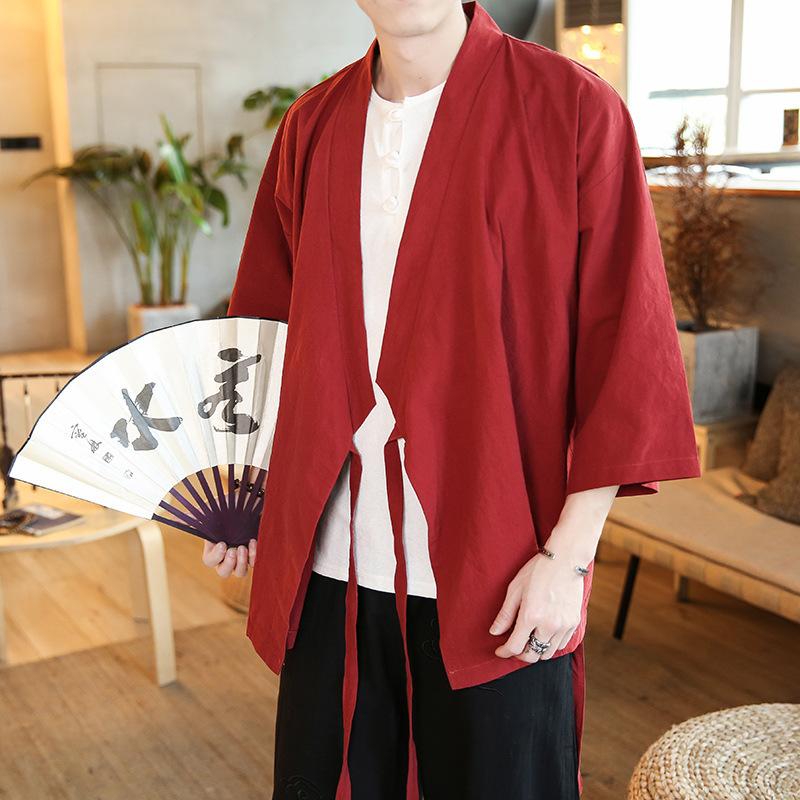 Summer Thin Seven Point Sleeve Cardigan Jacket Men's Casual Short Sleeve Manteau Hanfu Jacket