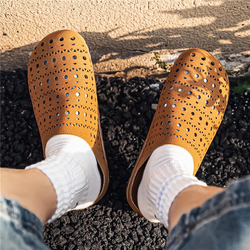 Hollow Out Mules for Men Half Shoes Closed Toe Slip On Flat Sneakers Open Back Casual Shoes Loafers Slippers Summer Non-Slip