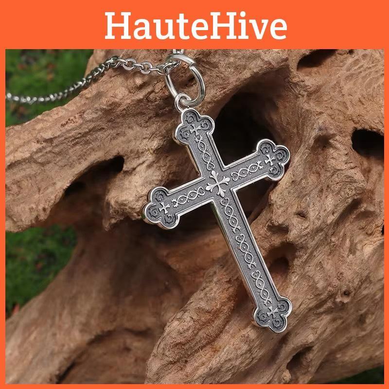 Geometric Retro Cross Necklace Electroplated Finish Unisex Accessory Fashion