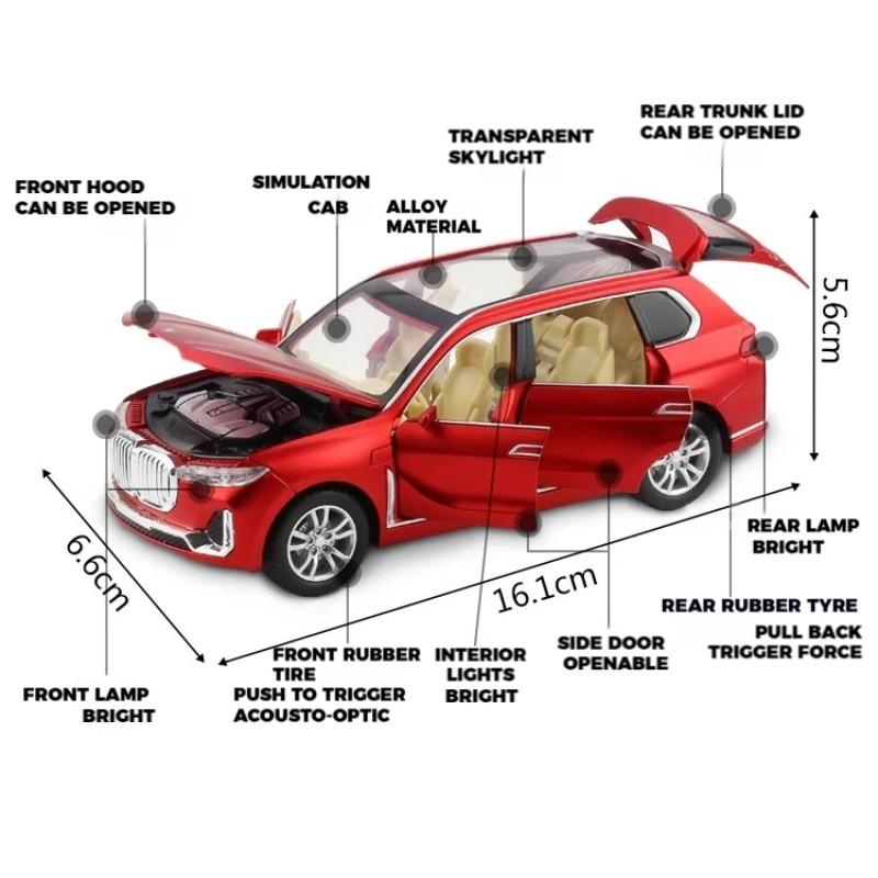 1/32 BMW X7 Off Road SUV Alloy Metal Diecast Model Car Home Trendy Toy Decorations Micro Vehicles Pull Back with Light Birthday