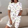 Women Plus Size Printed Round Neck Short Sleeve Longline Top Fitted Shorts Two Piece Set