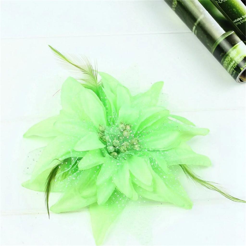 Women's Fashion Flower Feather Bead Corsage Hair Clip Bridal Hairband Brooch Pin Brida Barrettes Hair Mesh Accessories Jewelry