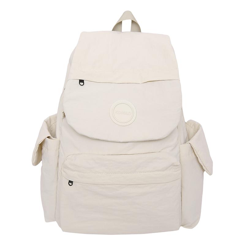 Solid Color Backpack Student Schoolbag Water-repellent Commuter Backpack