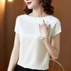 Acetic acid fabric satin top fashion bottoming shirt women's spring and summer silky foreign style with skirt shoulder bag short sleeve t-shirt