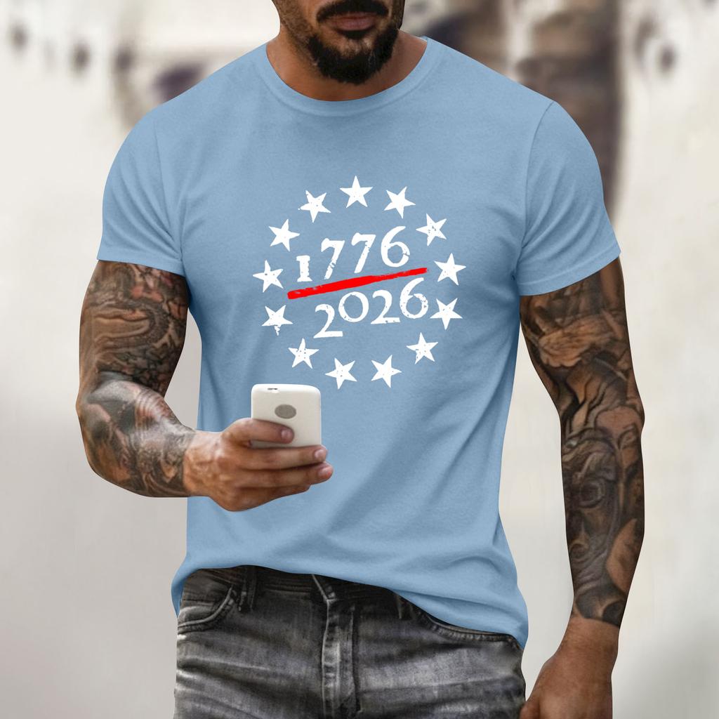 Men's Holiday Print Round Neck Short Sleeve Top Casual Sports Top