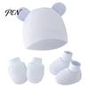 Minimalist Baby Outfit Newborn Hat Gloves And Booties Set, Cotton Infant Bear Ears Anti Scratch Care Gift Set Mittens & Foot Protectors for