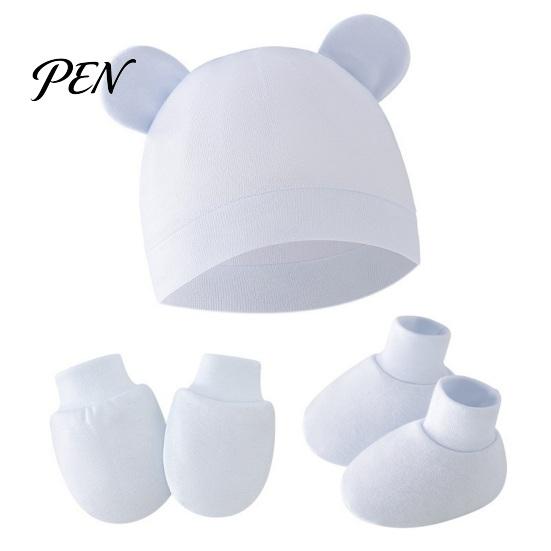 Minimalist Baby Outfit Newborn Hat Gloves And Booties Set, Cotton Infant Bear Ears Anti Scratch Care Gift Set Mittens & Foot Protectors for