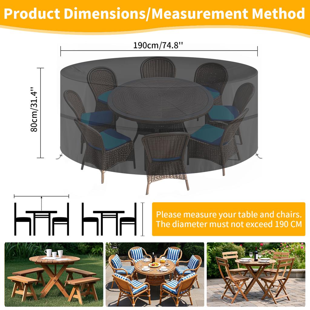 Round Waterproof Garden Furniture Covers Outdoor Patio Circular Table Chair Cover Oxford Cloth Windproof Anti-UV RipProof