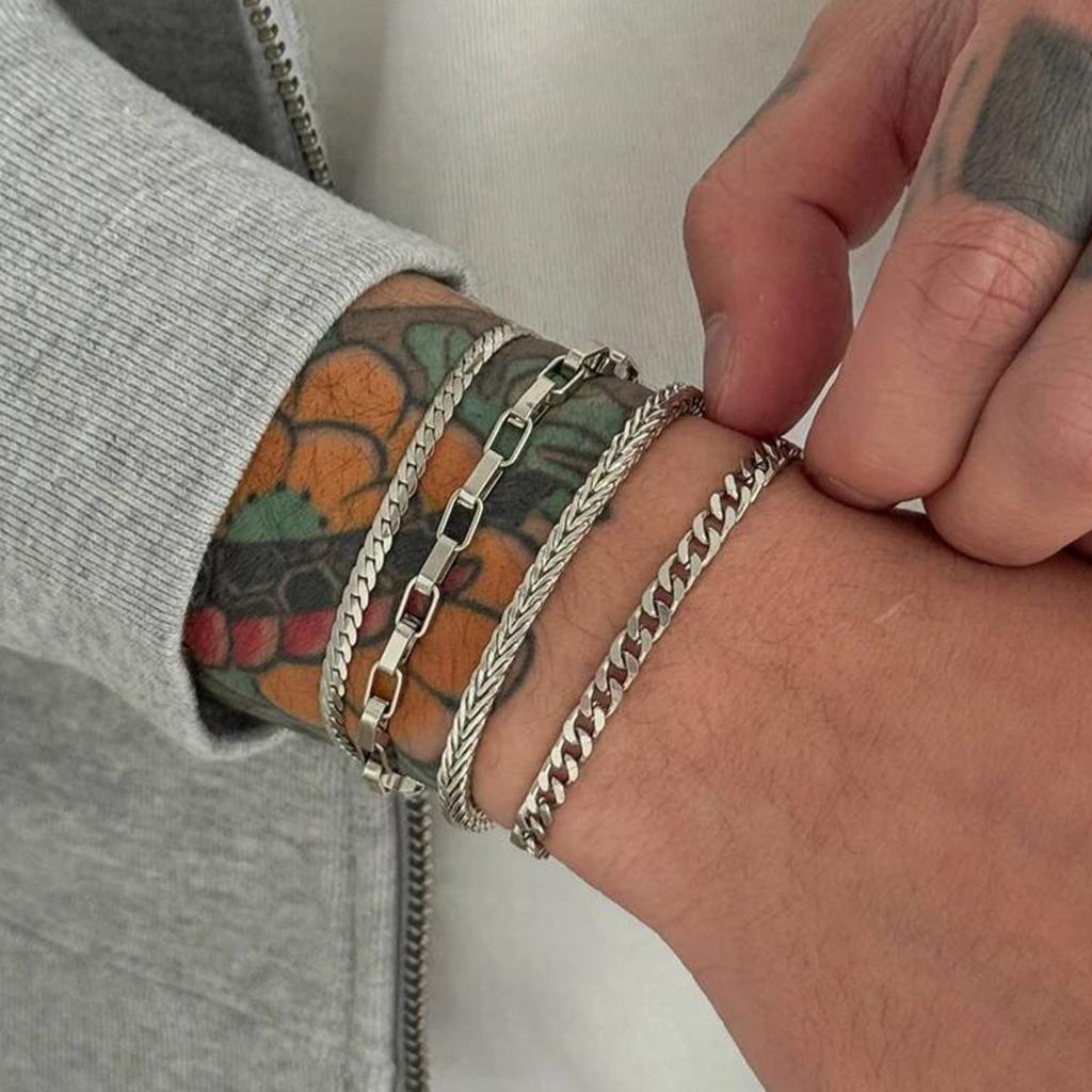 SHIXIN 4pcs/set Trendy Silver Color Cuban Chain Bracelet Men Hip-hop Adjustable Multi-layer Twisted Chain Bangle Male Jewelry