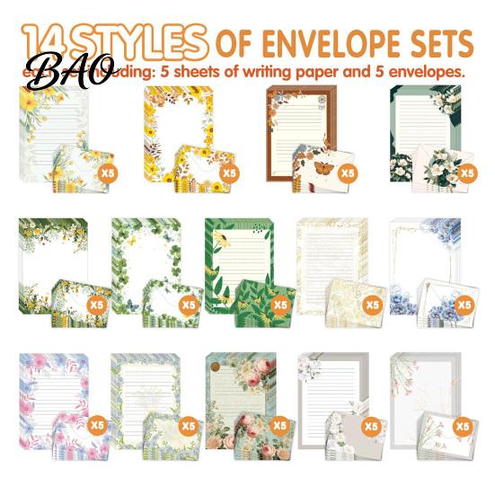 Vintage Letter Stationery 5Pcs Floral Butterfly Paper Envelope Set, Writing with Lined Pages, Kit for Letters, Greeting Messages, Journaling,