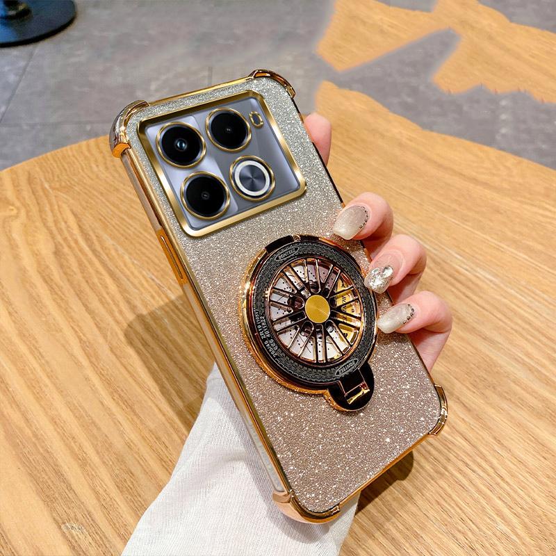 Třpytivý Nárazuvzdorný Pokovený Gyroskopický Držák na telefon Pouzdro Pro Motorola Moto G05 G24 G14 G34 G04 G84 G54 E14 E15 G53 Stojan Kryt