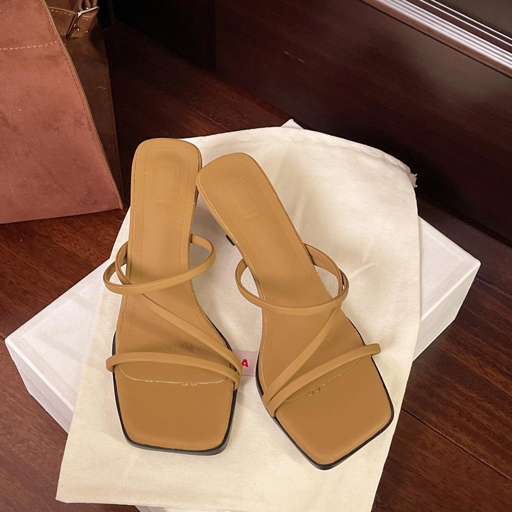 Elegant 2025 New Summer Women's Sandals High Heel Slippers Solid Color Thin Strap Sexy Style Clip Toe Thin Strap Sandals