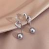 Elegant Pearls & Rhinestones Tassel Earrings In Grey Linen