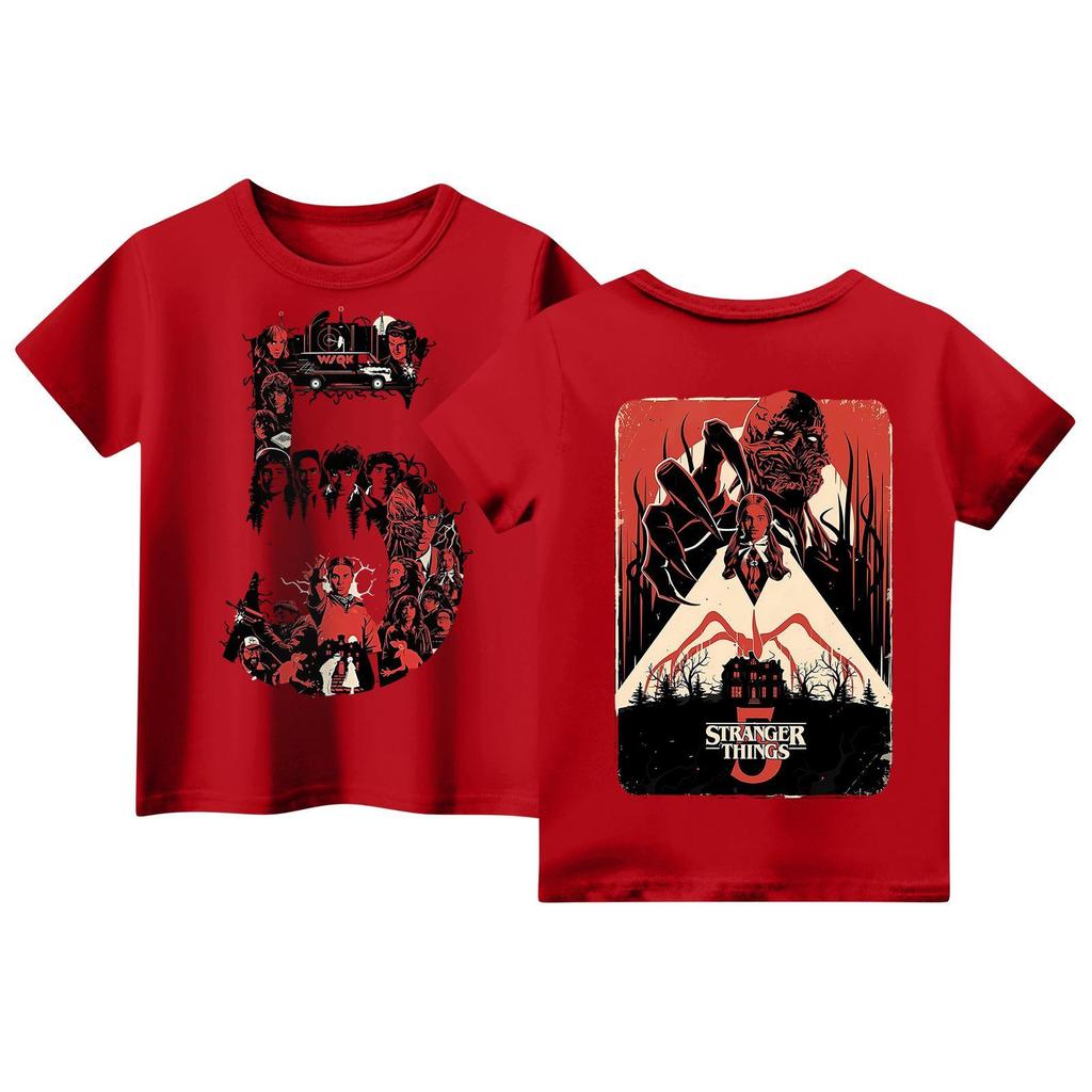 Children's Short Sleeve Tops Casual Print T Shirt Round Neck Pullover Blouse