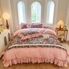 French Retro Princess Style Cotton Bedding Set with Lace Edge