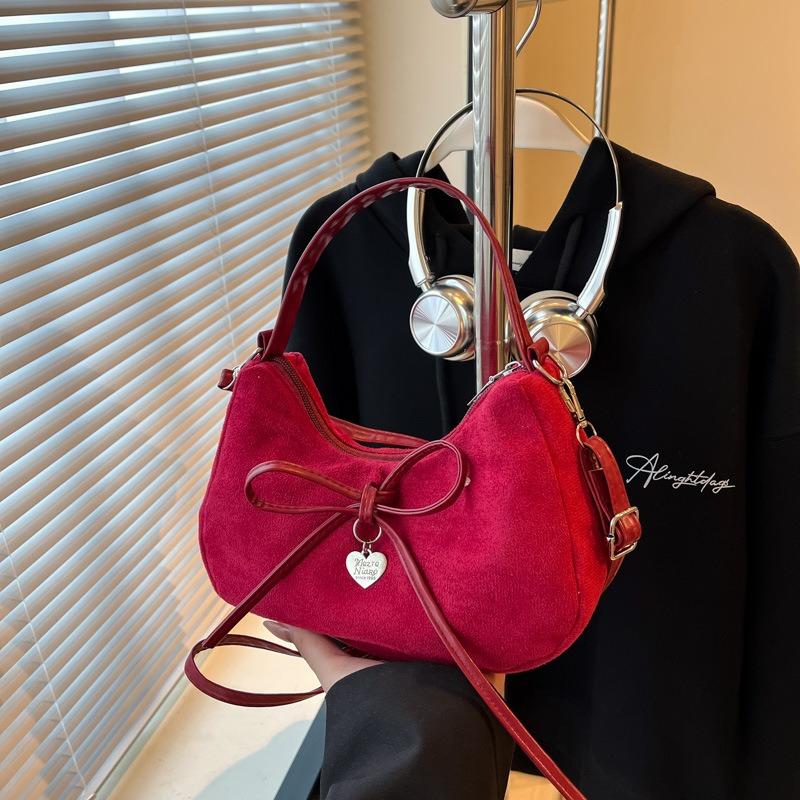 Retro suede dumpling bag new shopping trip portable bow versatile shoulder bag