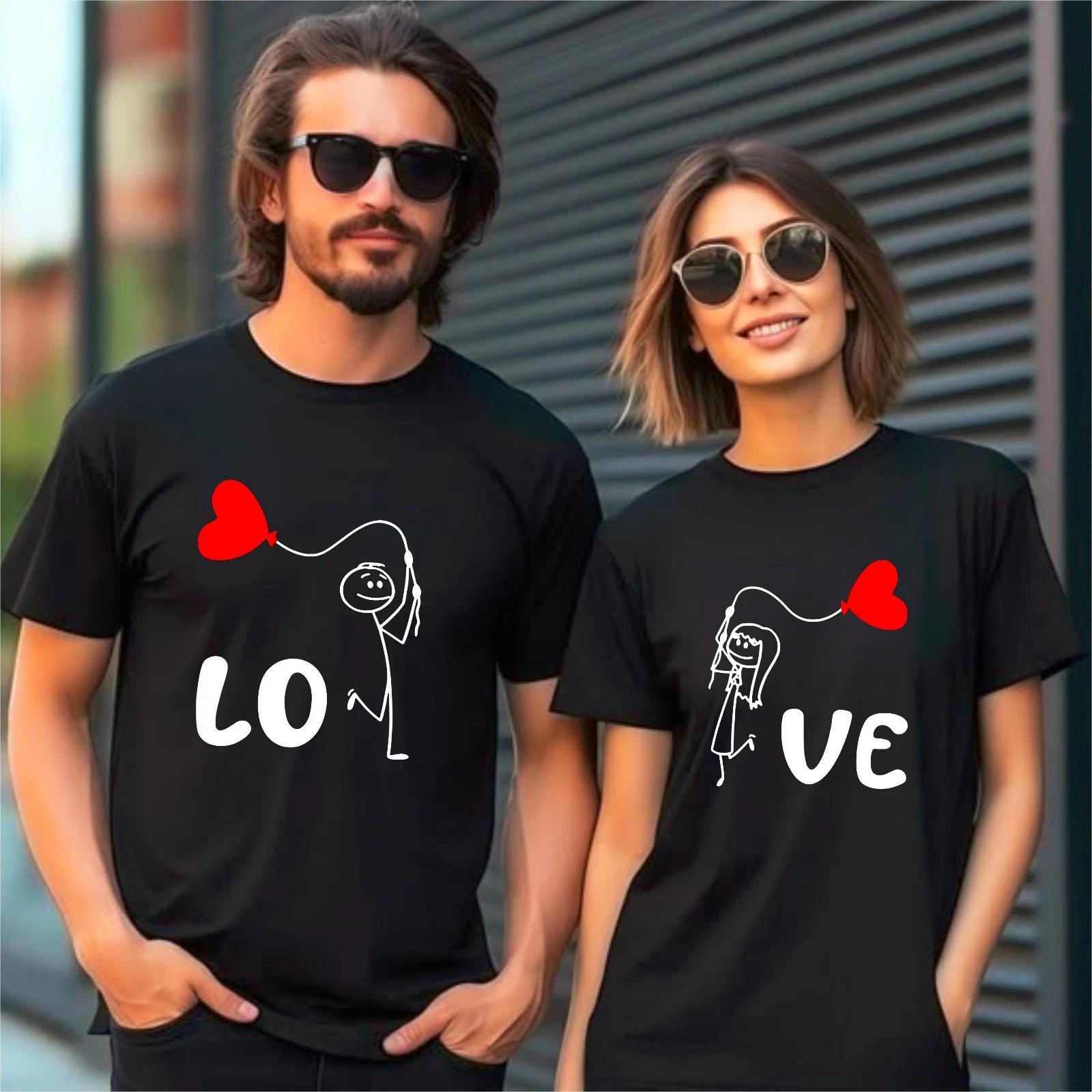 

Футболки для закоханих LO VE, Набір matching для нього та для неї, Подарунок на День святого Валентина, Футболка на річницю XL