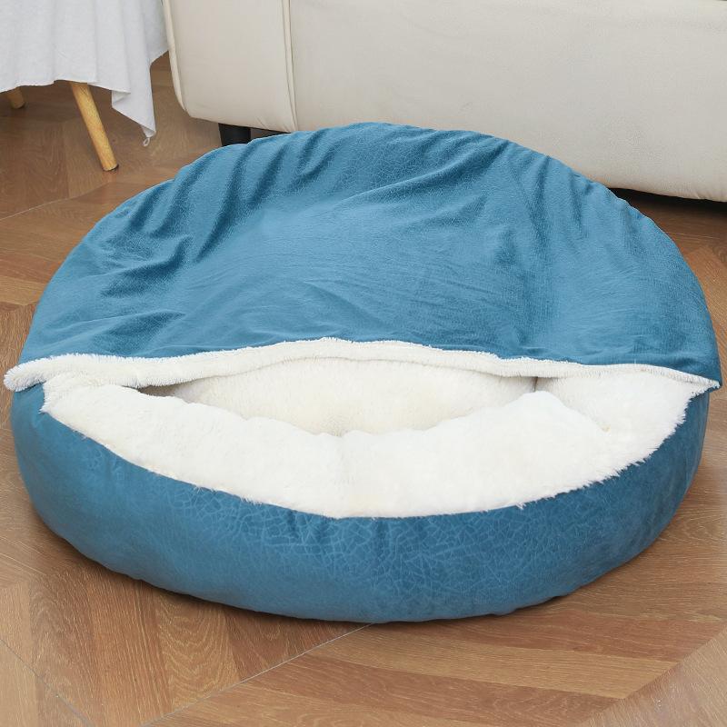Hot Sale Integrated Plush Round Pet Bed With Blanket Fluffy Soft Warm Pet Bed Dog and Cat