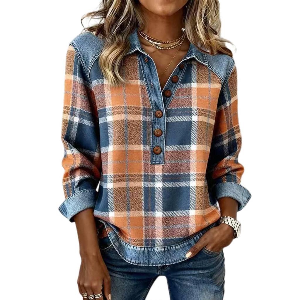 Women's 2026 Denim Lapel Long Sleeve Trendy Pullover Shirt