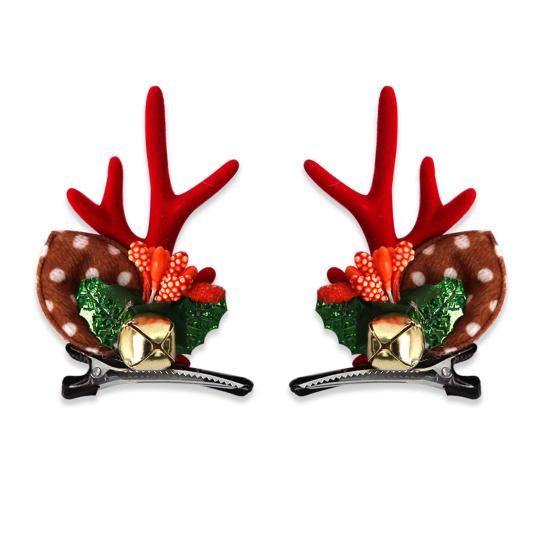 1 Pair Christmas Hairpins Holiday Antlers Design Faux Pearls Plush Ball Decor Hair Clips Christmas Party Photography Props