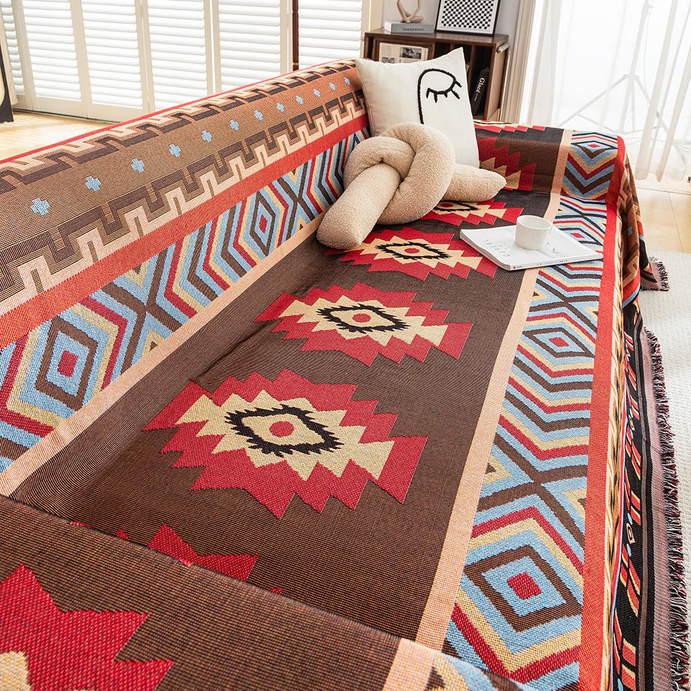 Azteken-Decke, Übergroße Boho-Kuscheldecke Sofabezug Doppelte Nutzung Picknickdecke Mit Quasten Sofa Bett Universell Dekorativ