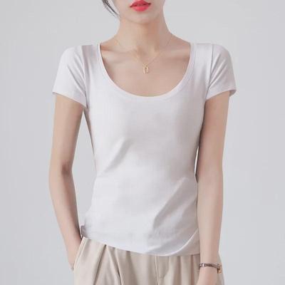 Damen Slim Fit Weiß Rundhals Reine Baumwolle Kurzarm T-Shirt - Sommer 2025