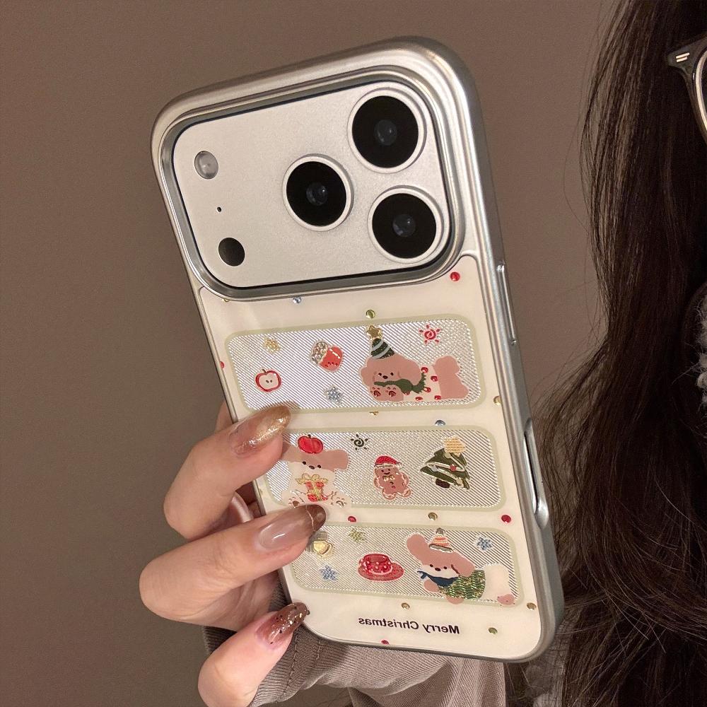 Window Christmas Puppy Case for Apple IPhone 17 Pro Max and IPhone 16, Electroplated Gold-plated Cute Protective Case.