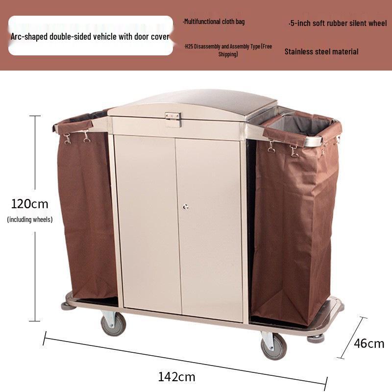 Hotel Linen & Room Service Cart – Stainless Steel Double-Sided Trolley for Cleaning & Sanitation.