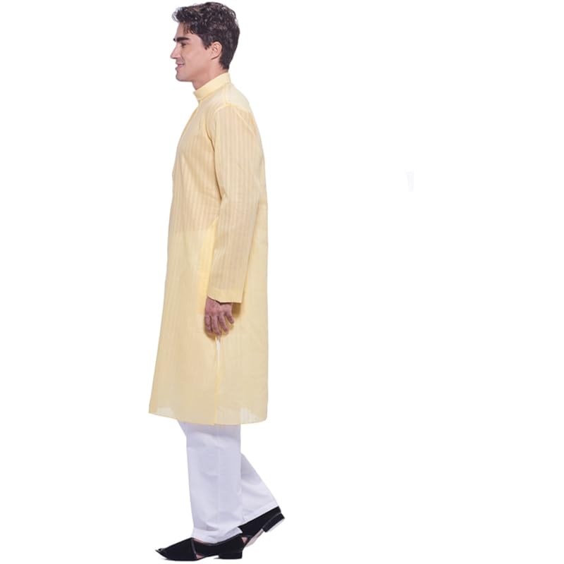Manyavar Men's Blended Kurta & Pyjama Set, Yellow - Large/40 (M302153-324)