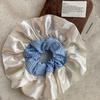 Creamy Satin Lace Blue Striped Ballet-Style Scrunchie Hair Tie