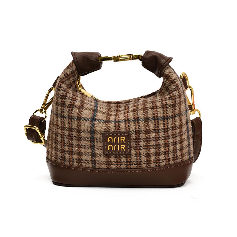 2025 Korean Trendy Plaid Kids Crossbody & Handheld Mini Crescent Bag