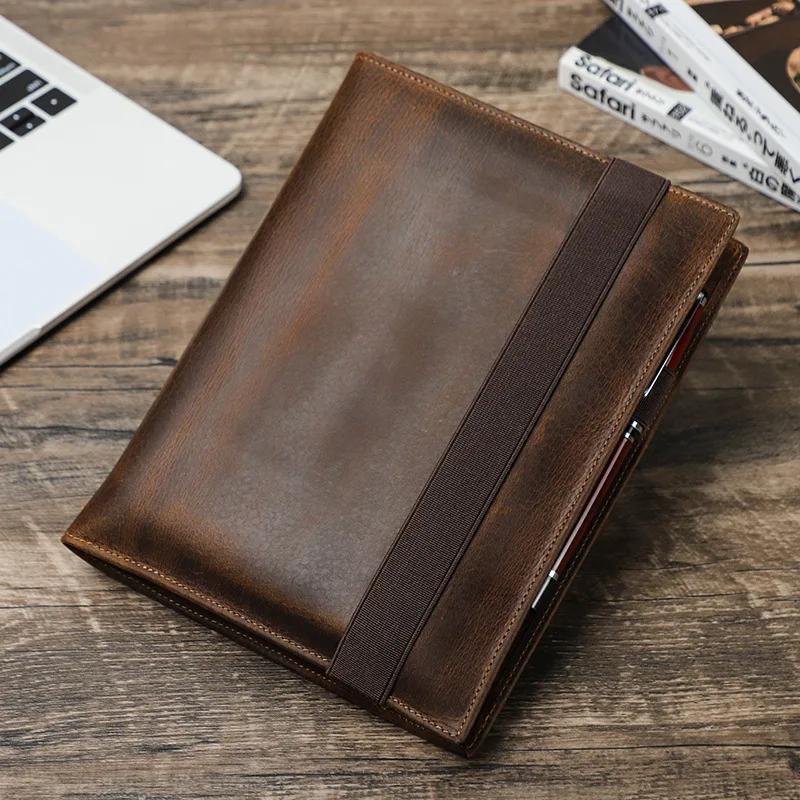 A5/B5 Laptop Notebook Cover Handmade Genuine Leather with Multiple Card Fountain Pen Positions School Office Supplies Stationery
