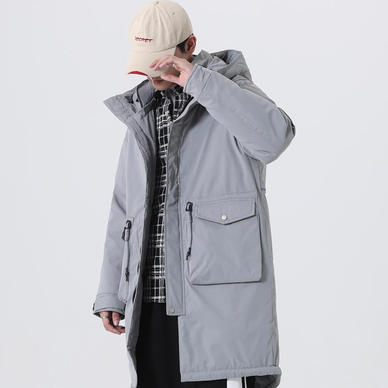 new Korean version handsome medium and long thickened tooling jacket winter clothing Internet celebrities with the same cold clothing