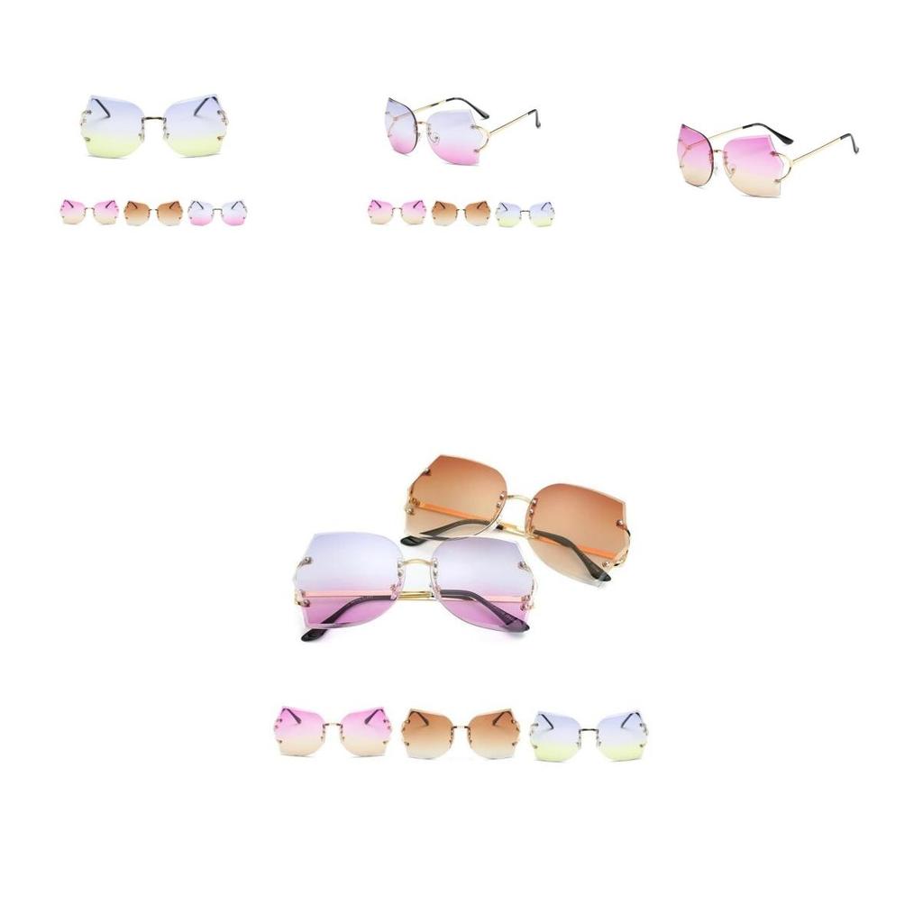 Transparent Rimless Women Glasses Oversized Clear Lens Sunglasses Gradient Color