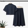 ZANZEA Women Short Sleeve Blouse and A-line Skirts Casual Two Piece Suit Sets